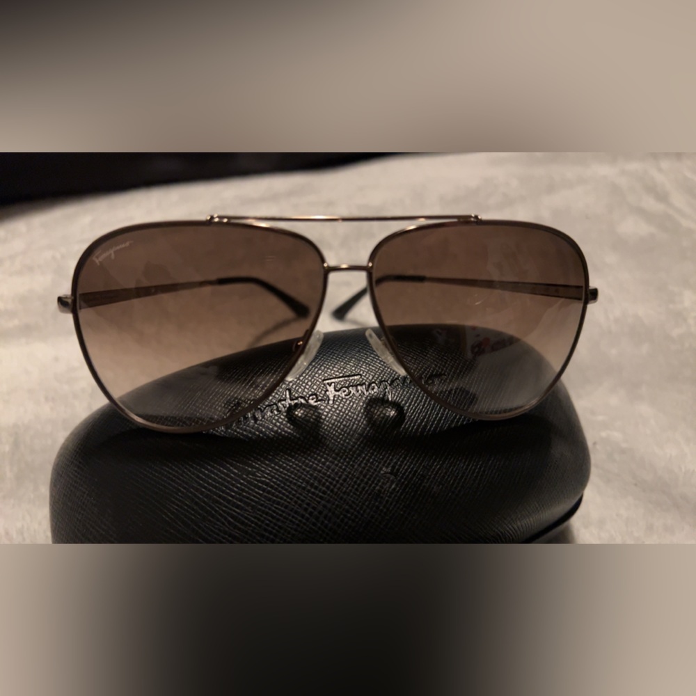 Salvatore Ferragamo Gold and Brown Sunglasses